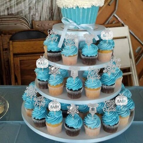 24 Pack Baby it's Cold Outside Cupcake Toppers Glitter It's a Baby Snowflake Cupcake Picks Oh Baby Baby Shower Feet Winter Forzen Kids Birthday Cupcake Decorations Party Supplies Silver in Kuwait