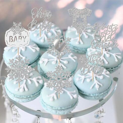 24 Pack Baby it's Cold Outside Cupcake Toppers Glitter It's a Baby Snowflake Cupcake Picks Oh Baby Baby Shower Feet Winter Forzen Kids Birthday Cupcake Decorations Party Supplies Silver in Kuwait