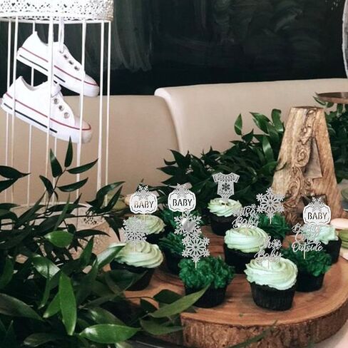 24 Pack Baby it's Cold Outside Cupcake Toppers Glitter It's a Baby Snowflake Cupcake Picks Oh Baby Baby Shower Feet Winter Forzen Kids Birthday Cupcake Decorations Party Supplies Silver in Kuwait