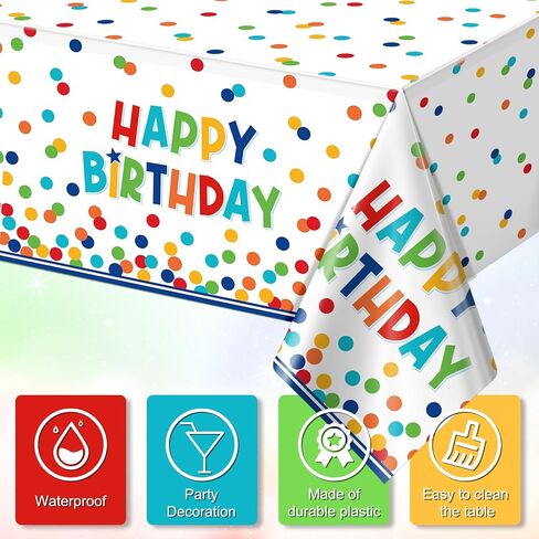 3 عبوات من زخارف مفارش المائدة البلاستيكية لعيد الميلاد السعيد، أقمشة مائدة منقطة ملونة للاستعمال مرة واحدة، غطاء طاولة مستطيل مقاوم للماء للفتيات والأولاد وديكورات حفلات أعياد ميلاد الأطفال، مقاس 54 × 108 بوصة in Kuwait
