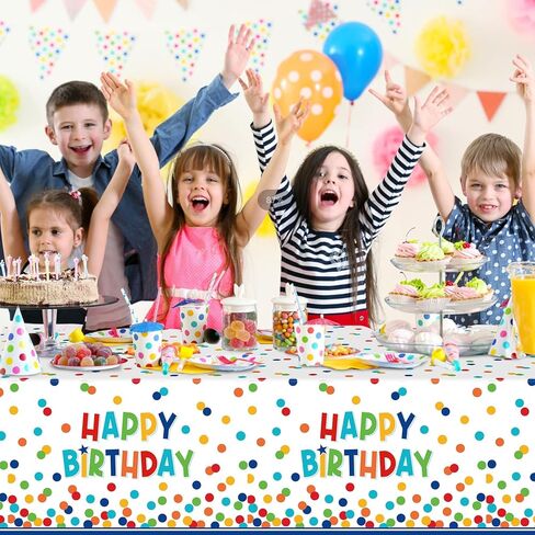 3 عبوات من زخارف مفارش المائدة البلاستيكية لعيد الميلاد السعيد، أقمشة مائدة منقطة ملونة للاستعمال مرة واحدة، غطاء طاولة مستطيل مقاوم للماء للفتيات والأولاد وديكورات حفلات أعياد ميلاد الأطفال، مقاس 54 × 108 بوصة in Kuwait