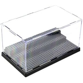 Minifigure Display Case for Action Figures Blocks, Dustproof Acrylic Display Box Storage with 3 Movable Steps for Collection Models Minifigures, Bricks Blocks Toys