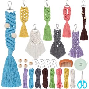 ACRNIGHEET 8 Set DIY Macrame Keychain Kits for Adults Beginners Macrame Cord Knotting Kit Boho Wristlet Keychain Macrame Tassel with Instruction for Car Key Purse Phone Wallet Bag Charm