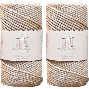 Makromecity, Premium Polyester Macrame Cord 3mm x 131 Yards (394 feet) 3mm Polypropylene Ecru Macrame Cord Crochet Macrame Bag Cord Crafts for Wall Hangings, Bags, Underplate, Rug