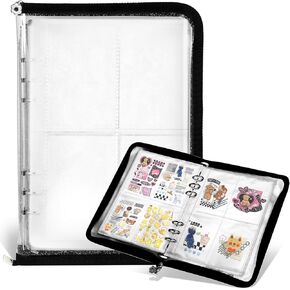 Sticker Organizer Binder Sticker Storage Collecting Album for Adults Girls Transparent Stickers Display Book Reusable Zipper A5 Sticker Keeper Book with Release Paper and Clear Pocket (Black)