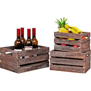 Decorative Wood Crates Nesting Crates Wooden Storage Container,Wood Crates for Storage with Handles,Farmhouse Wood Basket for Party,Office,Bedroom,Kitchen,Boxes-Brown Set of 3