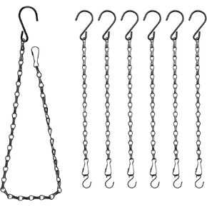Black Chain for Hanging Plants, 6 PCS Small Chain for Hanging Basket, 24.5IN Hanging Chains with Hooks, Adjustable Plant Chain, Decorative Metal Hanging Basket Chain for Planter, Bird Feeder, Sign