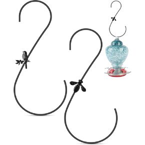 PACETAP Bird Feeders Hanger 12-Inch, 2PCS Metal Hummingbird Feeder Hook, Heavy Duty Plant Hangers Outdoor for Hanging Plants, Bird Feeder, Wind Chimes, Christmas Ornaments and More (Black)