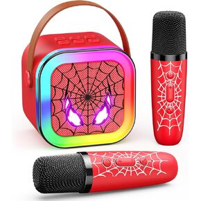 LED Karaoke Machine Toy: Mini Microphone for Kids 4 5 6 7 8 9 10 Year Old Boys Girls Toys Easter Birthday Gifts Portable Bluetooth Speaker with 2 Wireless Mics for Boy Girl Kid Ages 3-12