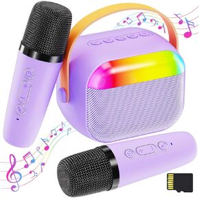 Karaoke Machine for Kids with Memory Card, Portable Bluetooth Speaker with 2 Wireless Microphones, Kids Microphone for 4 5 6 7 8 9 10+ Years Old, Christmas Birthday Present for Girls,Purple