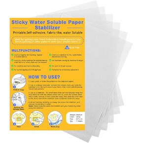 Wanmu 7Pcs Water Soluble Embroidery Stabilizer, 8.7x11.81" Stick & Stitch Embroidery Paper Wash Away, Printable Embroidery Transfer Paper for Print or Draw Patterns Best for Hand & Machine Embroidery