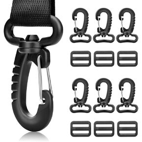 1" Plastic Clip Snap Hook Replacement Buckles Tri-Glide for Webbing Strap Crafting Accessories 6 Set (Hooks & Adjustable Buckle)