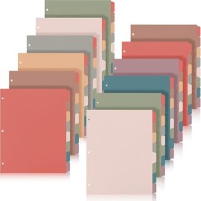 Honoson 12 Sets 8 Tab Binder Dividers for 3 Ring Binders 8.5 x 11 Inch Paper Multicolor Dividers with Plastic Film 3 Hole Punched Page Dividers Sturdy Binder Index Dividers for School (Earthy Color)