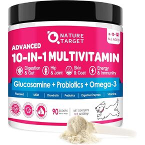 NATURE TARGET Dog Vitamins Powder, Probiotics & Digestive Enzymes for Gut Health, Glucosamine & Chondroitin & Omega 3, Complete Supplement for Homemade Dog Food, Joint & Skin & Immune Support