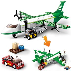 City Cargo Plane Building Set, Plane City Kits Building Blocks with Car, Luggage Tray, Movable Stairs, Compatible with Lego Plane Airport, Airplane Model Toys Gifts for Adults Boys Girls 6-12