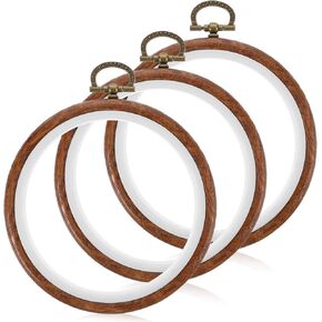 3 Pieces 4 Inch Embroidery Hoop Set, Cross Stitch Ornament Frames, Embroidery Hoop Imitated Wood Display Frame for Art Craft Sewing and Hanging Decor