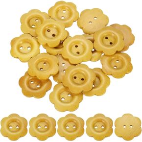 uxcell 20Pcs Wooden Buttons, 34mm Flower Shape Wood Buttons 2 Hole Decorative Sewing Buttons for Sewing DIY Craft Clothing Handmade, Coffee