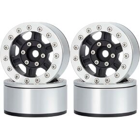 4PCS 1.55 inch Metal Beadlock Wheels Rim Hub RC Aluminum Alloy Wheel Replacement for 1:10 RC Rock Crawler Car for Axial 90069 D90 TF2 Tamiya CC01 MST JIMNY Parts (Black Orange)