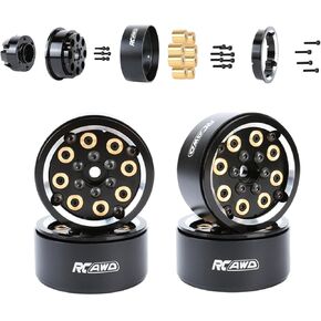 RCAWD 1.0'' 6pcs Brass Block Adjustable Weight Beadlock 7mm Hex Wheels Rims for 1/24 1/18 RC Crawler SCX24 AX24 FCX24 FCX18 HobbyPlus CR18P FMS 1:24 1:18 36.2g*4pcs Cyberwheelz Black