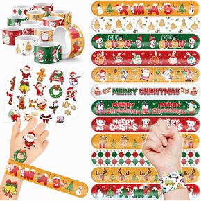 48PCS Christmas Party Favors - 24PCS Tattoos & 24PCS Slap Bracelets Gifts | Ideal for Kids Merry Birthdays Party Supplies Decorations Noel Xmas Classroom Holiday School Prizes Boys Girls Rewards in Saudi Arabia