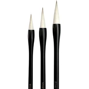Michael Solovyev Signature Silver Calligraphy Brush Set - Premium Watercolor Brushes, Solid Wood Handle, Mixed Natural Hair | 3 Sizes (#2b, #4b, #6) | (Black)