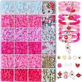 Red White Blue Beads Bracelet Making Kit, 3000＋ 4th of July Clay Beads Heishi Round Acrylic Gold Spacer Letter Beads for Jewelry Making, Friendship Bracelet Bead Ki with Charms for DIY Crafts