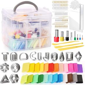 Caydo Polymer Clay Earring Making Kit with 3-Layer Storage Box, 30 Clay Earring Cutters, 24 Colors Clay, 8 Circle Cutters, Clay Tools and Earring Accessories for Clay Earrings Jewelry Making