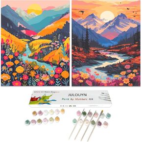 JULOUYN 2 Pack National Park Paint by Numbers Kit for Adults Fall, Mountain Sunset Wander Painting by Number Landscape for Beginner Gift Home Decor 16x20 in
