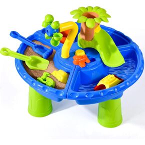 Water Table Sandbox for Kids Outdoor Sensory Play with Sand Toys and Splash Pool, Perfect for Toddlers Summer Activity, Blue/Green.