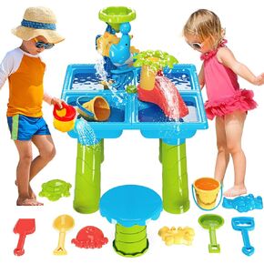 deAO Sand Water Table Toy Sensory Table 4 in 1 Outdoor Sand and Water Play Table Summer Beach Toys Table Activity Sand Water Toys Backyard Outdoor Toys for Toddlers Kids Boys Girls
