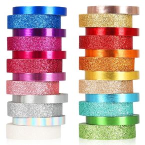 AEBORN Metallic Glitter Washi Tape - 24 Rolls Thin Colored Masking Tape Set, 6mm/10mm Decorative Tapes for Bullet Journal, Scrapbook, Christmas DIY Crafts, Gift Packaging