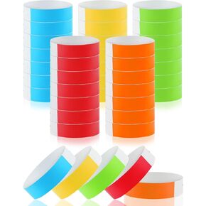 500 Pcs Wrist Bands, Paper Wristbands for Events, Adhesive Colored Wristbands, Disposable Wrist Bands, VIP Bracelets Wristbands for Party (Red Yellow Orange Neon Green and Neon Blue)