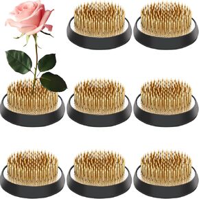 Sliner 8 Pcs 1.34 Inch Floral Frogs Round Brass Flower Holder Japanese Ikebana Vase Floral Frogs Arranger Fixed Tools Pin for Flower Arrangement Home DIY Craft(Gold)