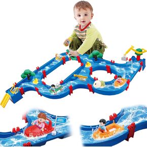ألعاب طاولة المياه الخارجية للأطفال من موستوب، 76 قطعة من مجموعة لعب الحديقة المائية الكبيرة للأطفال، لعبة طاولة المياه الخارجية مع قارب، ألعاب الممرات المائية بالخارج للأطفال الصغار الأولاد في الصيف في الهواء الطلق على الشاطئ in Kuwait