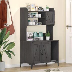 IDEALHOUSE Cat Litter Box Enclosure with Shelves and Doors,Wood Sturdy Hidden Litter Box Furniture,Indoor Cat House Furniture for Most of Litter Box,Litter Box Cabinet,Grey