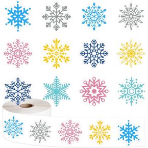1200Pcs Clear Christmas Stickers Roll Snowflake Stickers Xmas Winter Holiday Round Adhesive Label Stickers Decal for Xmas Envelopes Invitations Cards Gifts Decor, 12 Designs