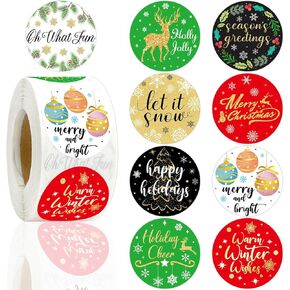 500PCS Merry Christmas Stickers Labels Gold Faux Glitter Design Christmas Gift Tags for Christmas Home Classroom School Decoration Supplies
