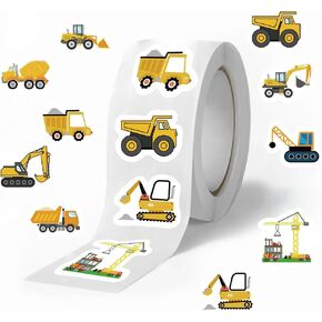 500PCS Construction Stickers Roll 10 Styles Envelope Seals Sticker Cartoon Truck Stickers for Kids Excavator Stickers Construction Themed Party Favors(500 Per Roll)
