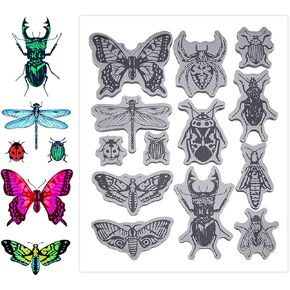 GLOBLELAND animalss Cling Rubber Stamps Butterfly Dragonfly Beetle Ladybug Script Stamps for Christmas Birthday Thanksgiving Cards Making DIY Scrapbooking Photo Album Decoration Paper Craft