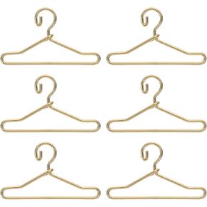 50Pcs Mini Clothes Hangers Metal Doll Clothes Dress Outfit Holders Wire Rack Stand for Miniature Dollhouse Gown Closets Toys Bedroom Accessories Golden 40mm
