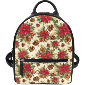 HUGS IDEA Aurora Forest Pattern Small Leather Backpack Purse for Women Cute Mini Shoulder Daypack with Adjustable Straps Multipurpose Pouch