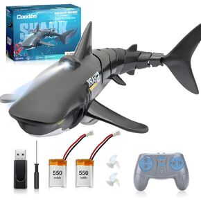 2.4G Remote Control Shark Toy 1:18 Scale High Simulation Shark Shark for Swimming Pool Bathroom Great Gift RC Boat Toys for 6+ Year Old Boys and Girls (with 2 Batteries)
