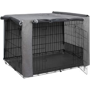 HiCaptain Grey Dog Crate Cover for 24 Inches Wire Crates, Heavy-Duty Polyester Indoor Dog Kennel Cover Universal Fit for 1 2 Doors Standard Metal Cage (Grey)