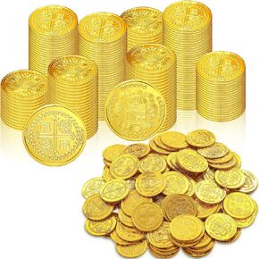 Charniol 200 Pcs Pirate Gold Coins Plastic Gold Treasure Coins Pirate Coins Fake Gold Coins Decorations for Favor Party