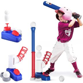 CASSRA 3-in-1 Baseball Training Kit - T Ball Set for Indoor and Outdoor Play, Base Ball Launcher, 6 Baseballs, 1 Pitching Set, Christmas and Birthday Gifts