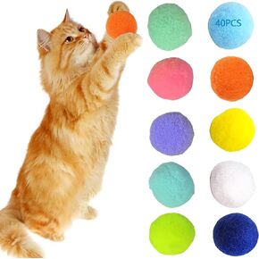 40Pcs Plush Cat Pom Pom Ball Toy Indoor, 10 Colors Cat Training Play Balls [1.2 in] Colored Appeal to Kitten Interactive - No Harm Fuzzy & Soft Lightweight Pet Cat Toy Balls Bulk