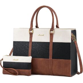 LOVEVOOK Laptop Bag for Women, 15.6 Inch Laptop Tote Bag, Vintage Leather Work Bags for Women, Waterproof Computer bag with Clutch Purse, Large Capacity Briefcase, Business Office Bag