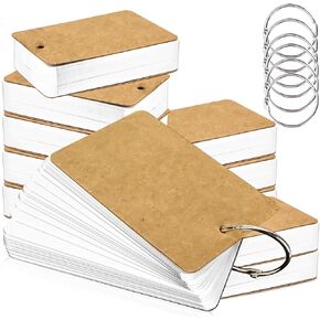 MotBach 10 pack White Blank Flash Cards with 500 Sheets Study Cards, Note Card Pad with Binder Ring, Kraft Paper Word Vocabulary Cards for Learning language, DIY Greeting Cards(3.5 x2.2 Inch)