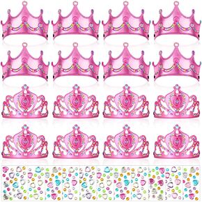 Yaomiao 44 Pcs Foam Crowns for Kids Princess Tiaras Crowns Bulk Diamond Sticker Making Kits for Birthday Party Supplies