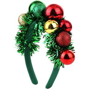 Christmas Colorful Ball Headband Glitter Red Green Beaded Headbands Xmas Party Hair Hoop for Christmas New Year Party Decor